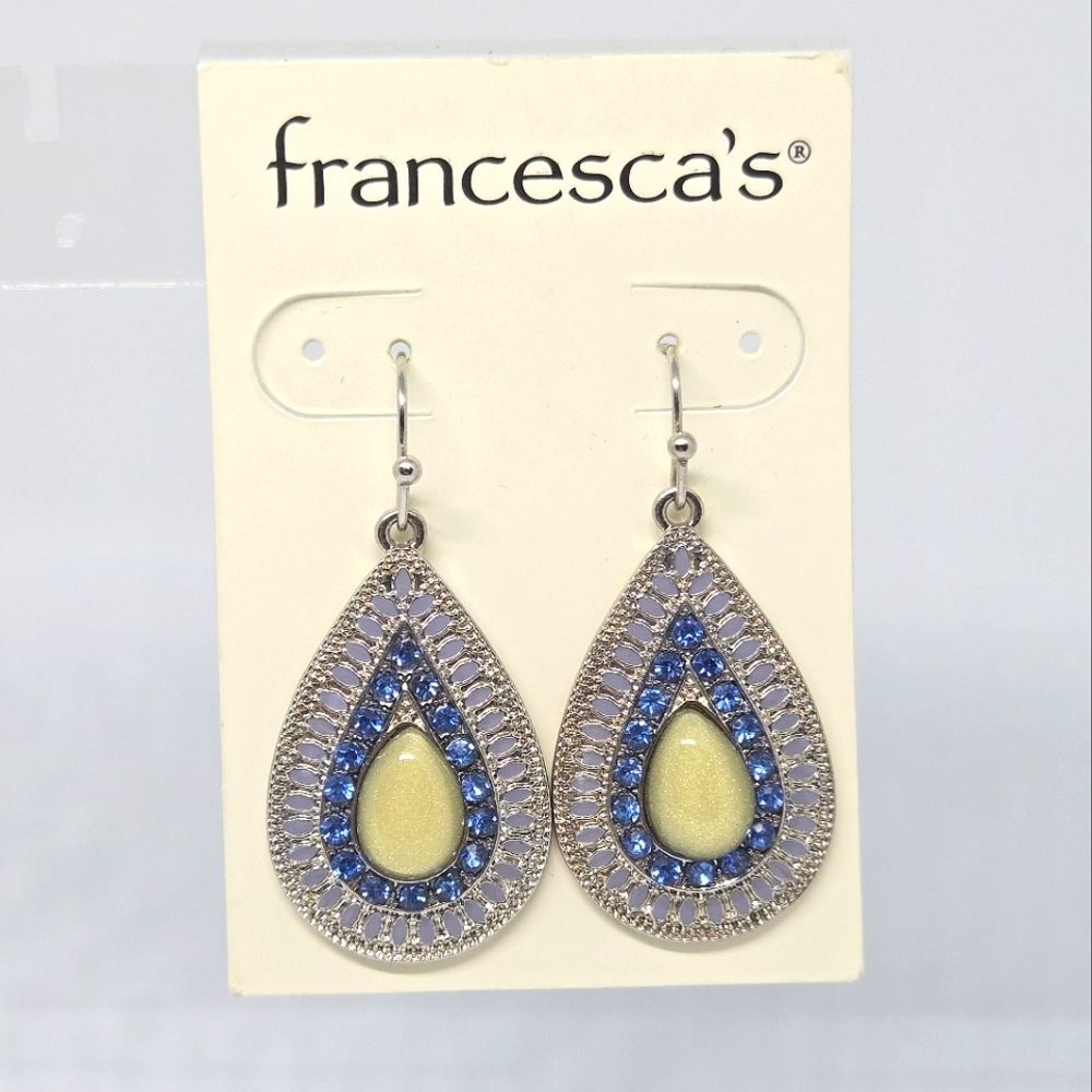 Francescas Enamel Blue Rhinestone Boho Dangle Earrings Bohemian NEW NWT